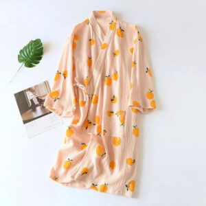 Chemise de nuit coton kimono orange — Yume vue 2