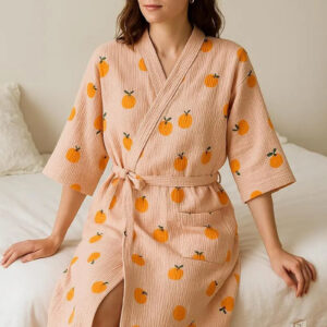 Chemise de nuit coton kimono orange — Yume