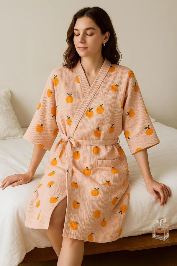 Chemise de nuit coton kimono orange — Yume