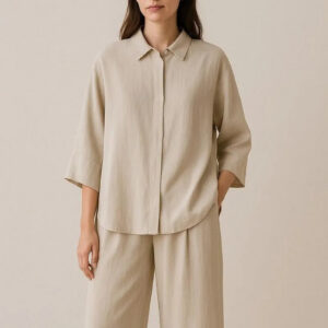Ensemble kimono coton beige traditionnel — Wabi vue 2