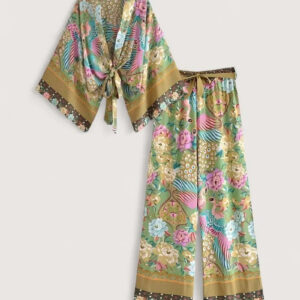 Ensemble kimono court bohème paon — Momiji