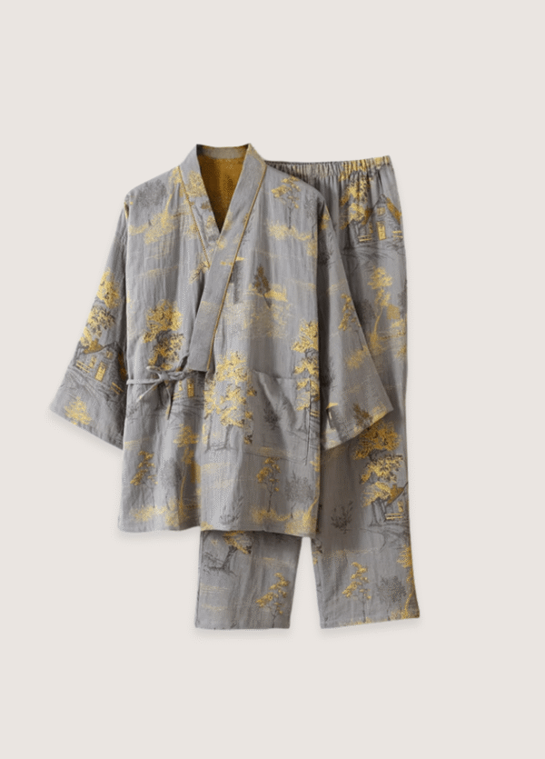Ensemble pantalon pyjama kimono gris — Momiji