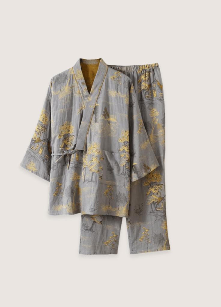 Ensemble pantalon pyjama kimono gris — Momiji