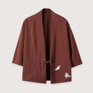 Gilet kimono homme lin marron — Tsuchi