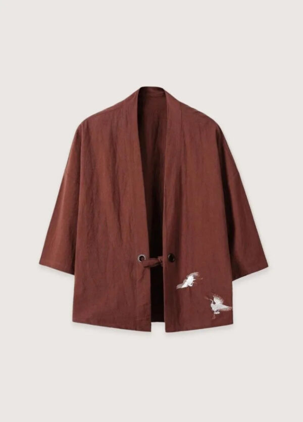 Gilet kimono homme lin marron — Tsuchi