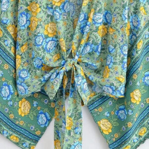 Haut kimono court bleu fleuri — Mizuiro vue 3