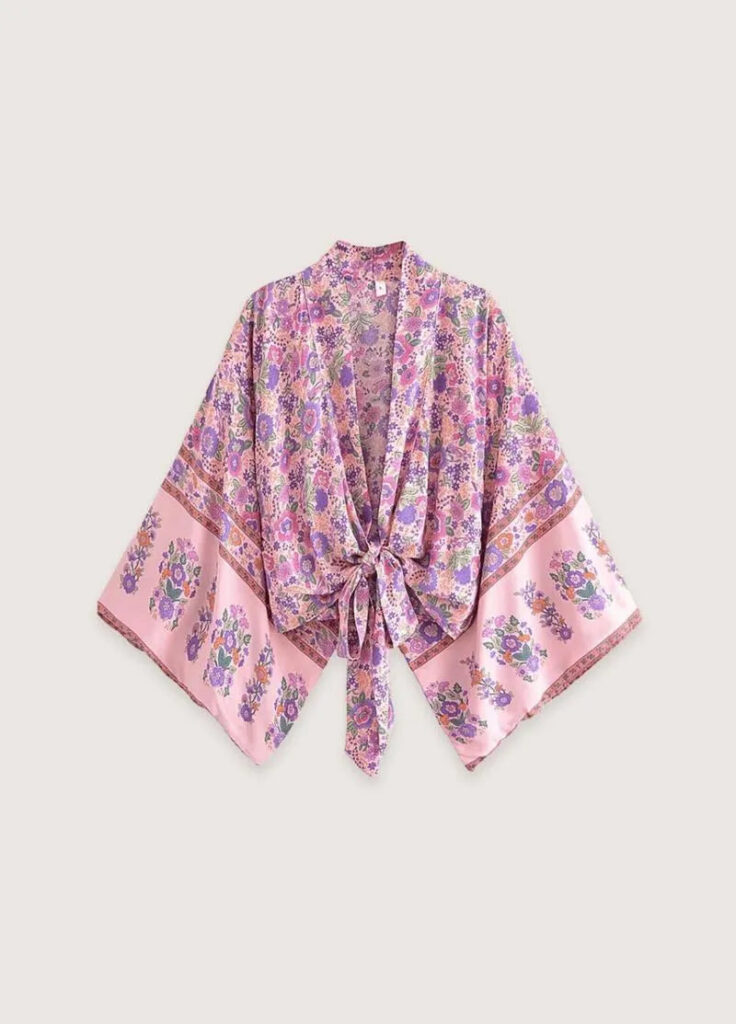 Haut manche kimono court rose — Sakura