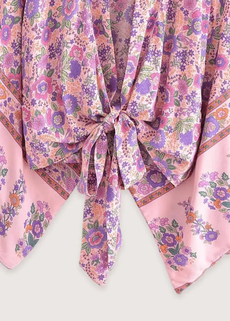 Haut manche kimono court rose — Sakura