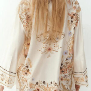 Kimono beige court fleuri — Magnolia vue 4