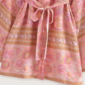 Kimono bohème court fleuri rose — Ayame vue 3