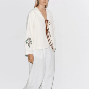 Kimono court beige en lin — Hanabira