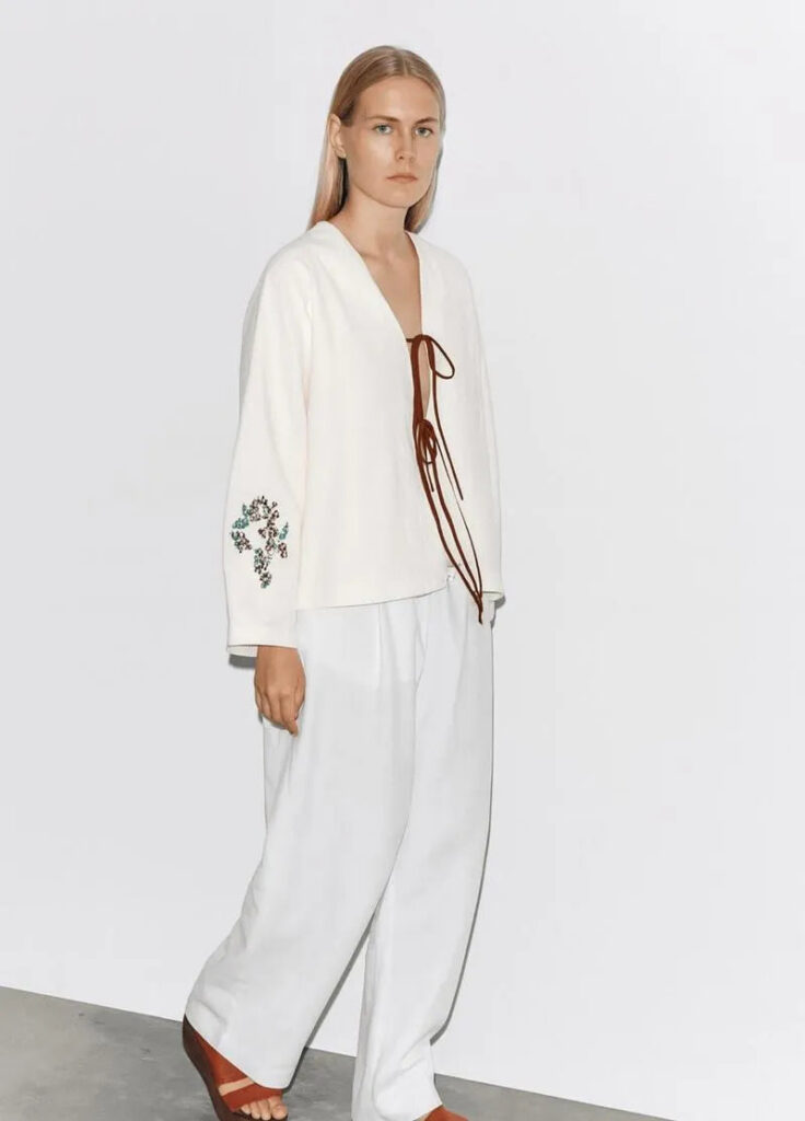 Kimono court beige en lin — Hanabira