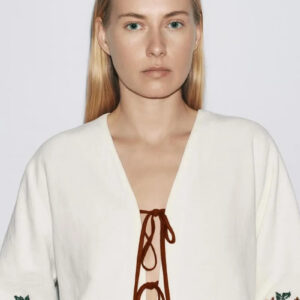 Kimono court beige en lin — Hanabira vue 2