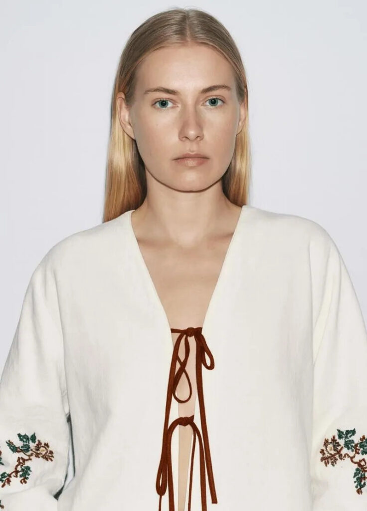 Kimono court beige en lin — Hanabira