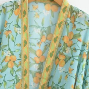 Kimono court bleu cache-cœur bohème vue 3