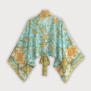 Kimono court bleu cache-cœur bohème vue 2