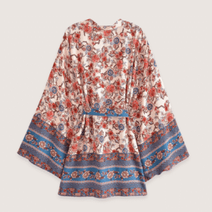 Kimono court bohème abricot et bleu vue 2
