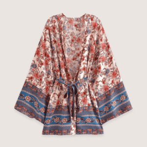 Kimono court bohème abricot et bleu