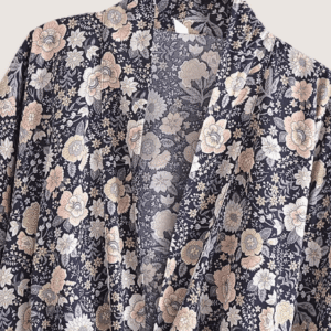 Kimono court bohème gris et rose vue 2