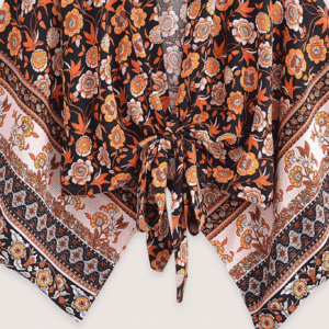 Kimono court bohème orange et noir vue 4