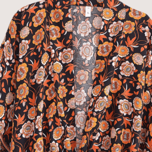 Kimono court bohème orange et noir vue 3