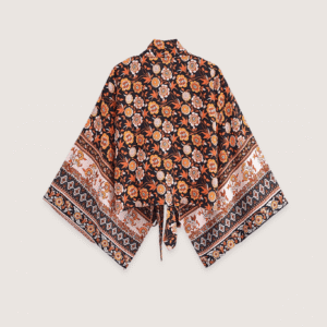 Kimono court bohème orange et noir vue 2