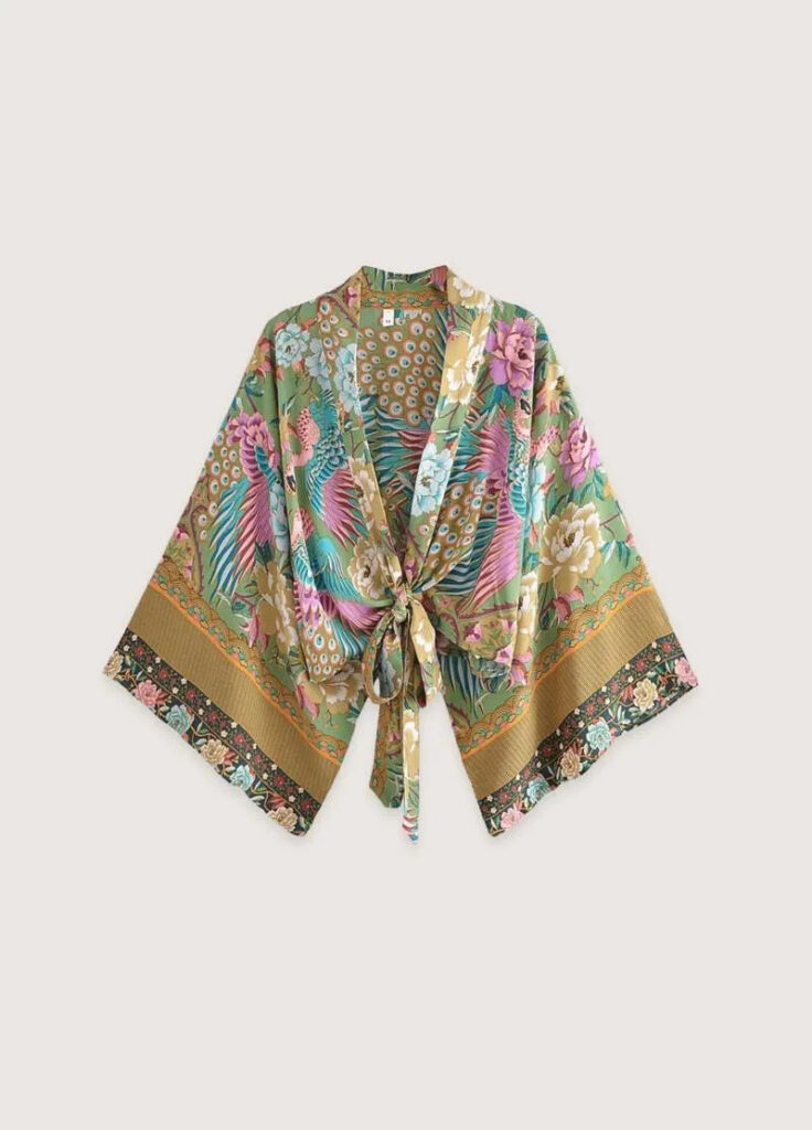 Kimono court bohème paon — Momiji