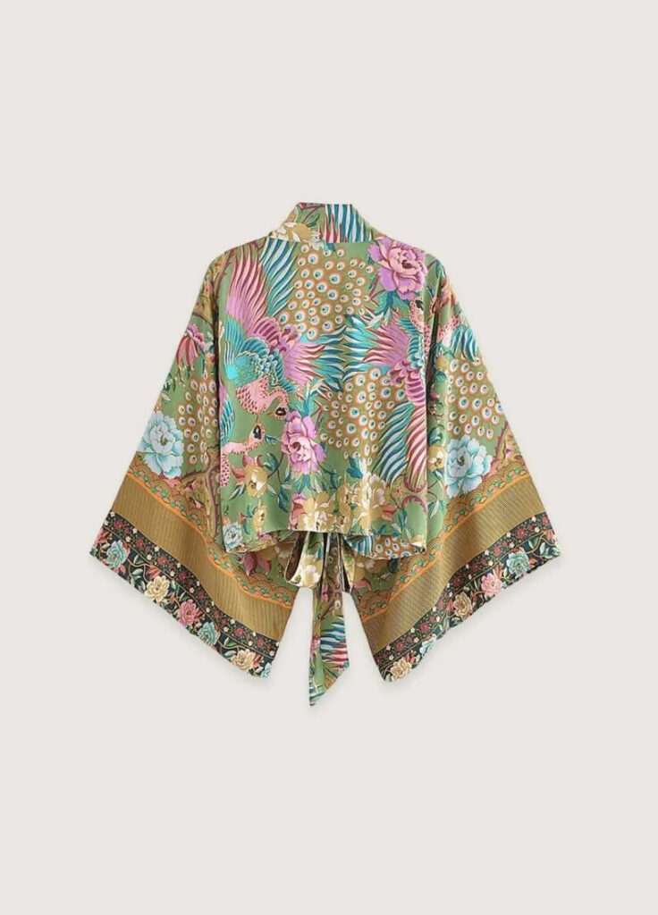 Kimono court bohème paon — Momiji