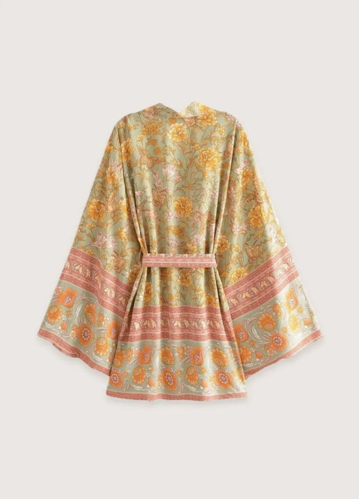 Kimono court femme orange fleuri — Aoi