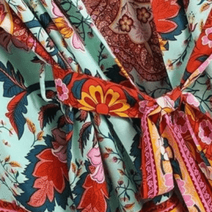 Kimono court floral vert grisé vue 3