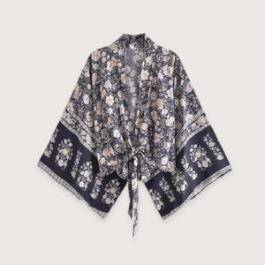 Kimono court fleuri gris et rose — Sango