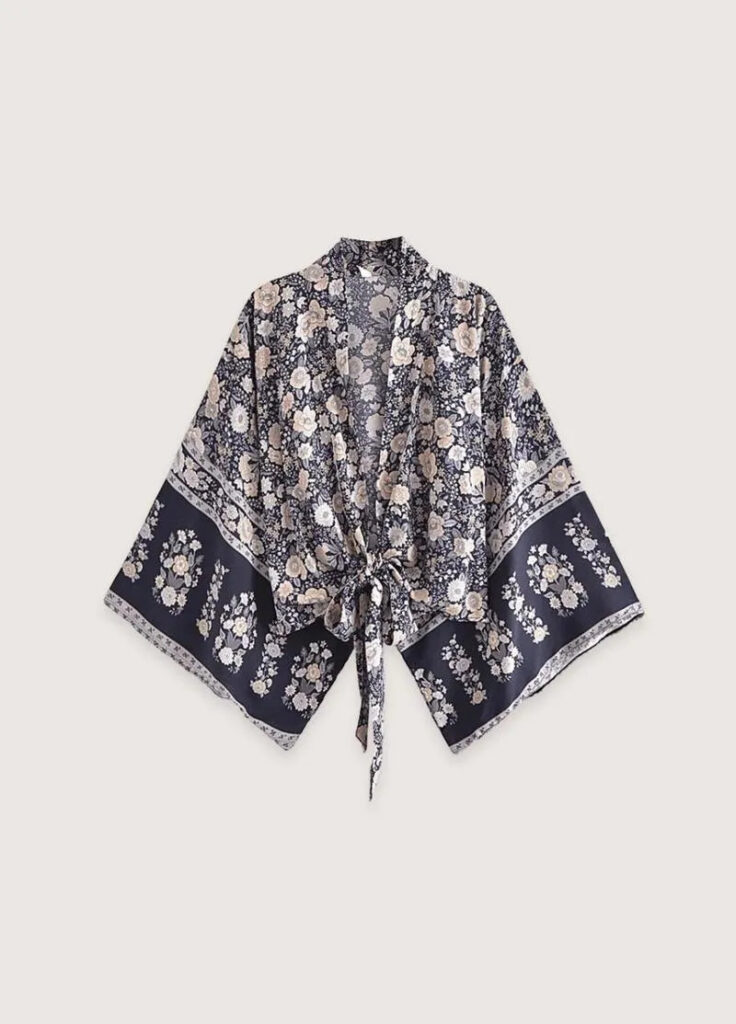 Kimono court fleuri gris et rose — Sango