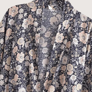 Kimono court fleuri gris et rose — Sango vue 2