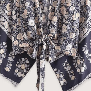 Kimono court fleuri gris et rose — Sango vue 3