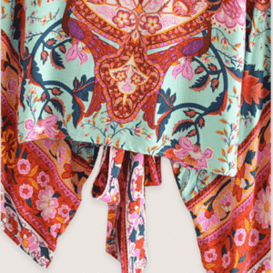 Kimono court fleuri vert grisé vue 3