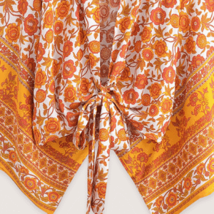 Kimono court jaune fleuri vue 4