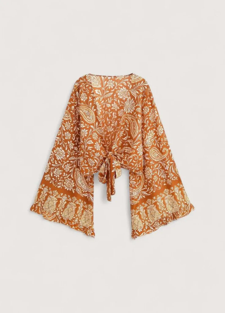 Kimono court orange fleuri — Akane
