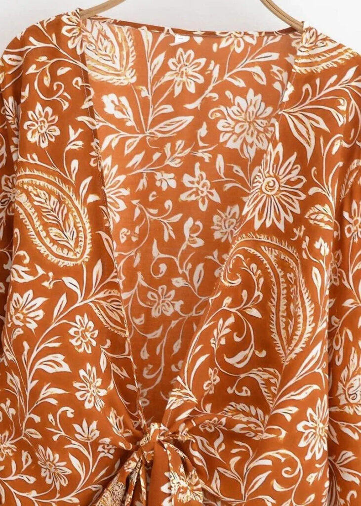 Kimono court orange fleuri — Akane