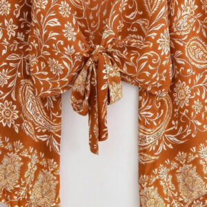 Kimono court orange fleuri — Akane vue 3