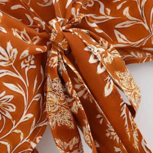 Kimono court orange fleuri — Akane vue 5