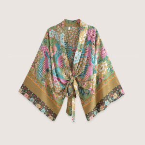Kimono court paon fleuri