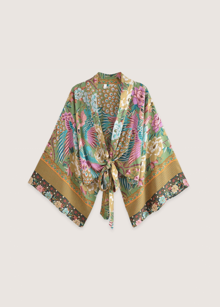 Kimono court paon fleuri