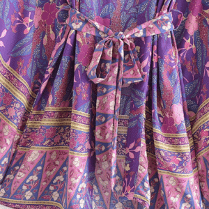 Kimono court plage violet fleuri vue 4