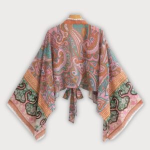 Kimono court rouge cache-cœur bohème vue 2