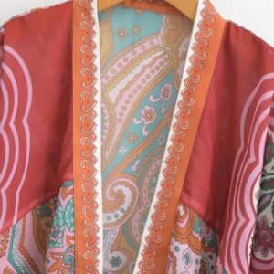 Kimono court rouge cache-cœur bohème vue 3