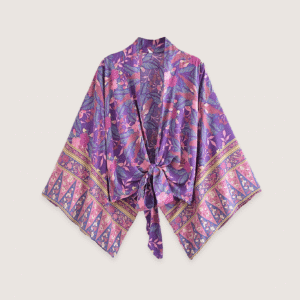 Kimono court violet fleuri