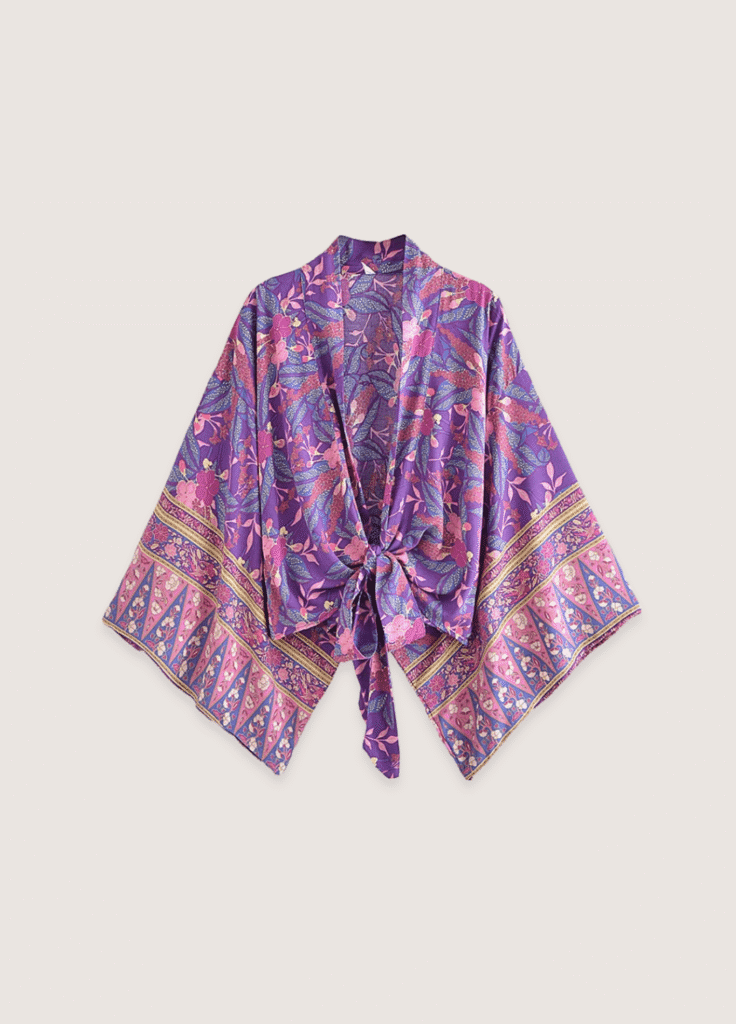 Kimono court violet fleuri