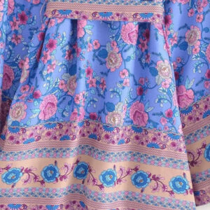 Kimono Court Fleuri Bleu et Rose Femme — Plage et Vacances vue 5
