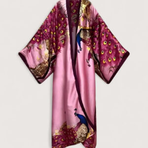 kimono en satin rose pour femme — Kujaku