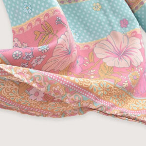Kimono femme court fleuri rose et bleu — Momo vue 4